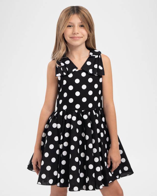 Girl's Amber Polka-Dot Dress with Shoulder Bows, Size 8-14